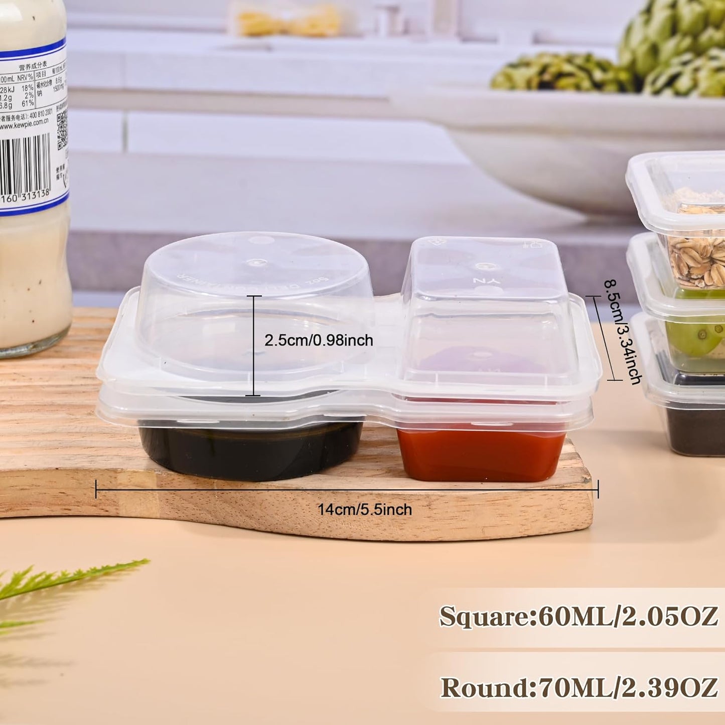 20 Sets Reusable Snack Containers 2 Compartment Condiment Container with Lids Sn