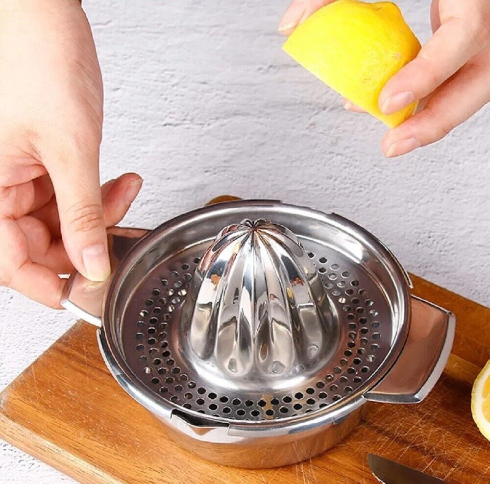 Stainless Steel Citrus Juicer–Manual Hand Press Lemon Squeezer W Bowl & Strainer