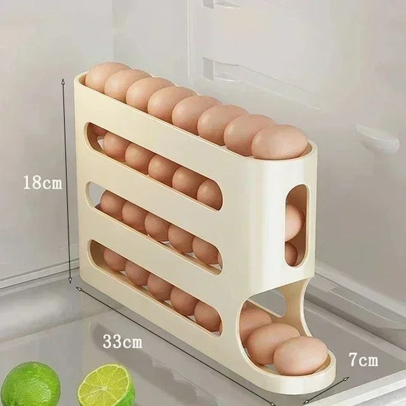 2–4 Layer Rolling Egg Storage Box Large Fridge Organizer with Slide Design