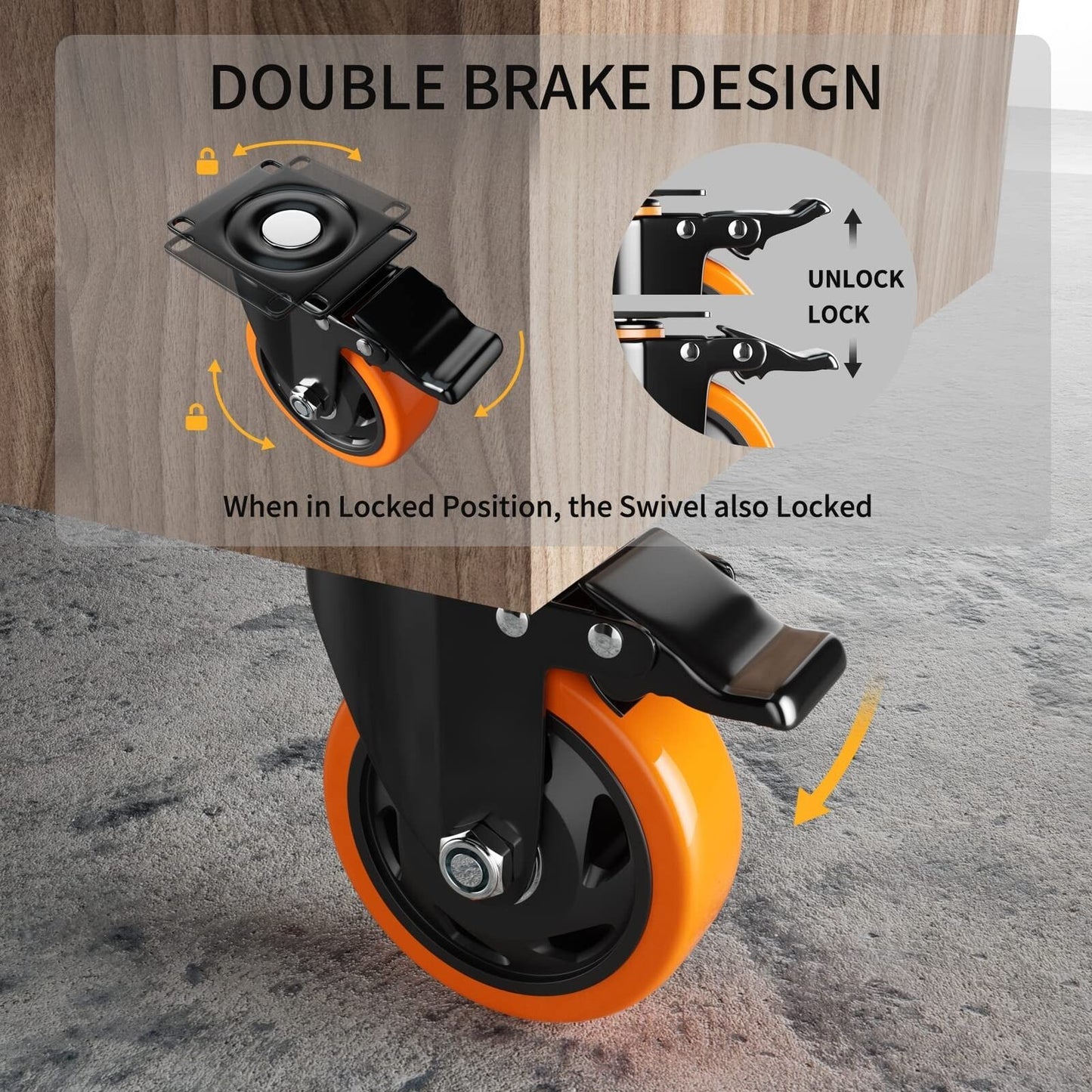 4 Inch Caster Wheels, Casters Set of 4, Heavy Duty Casters with Brake 2200 Lb...