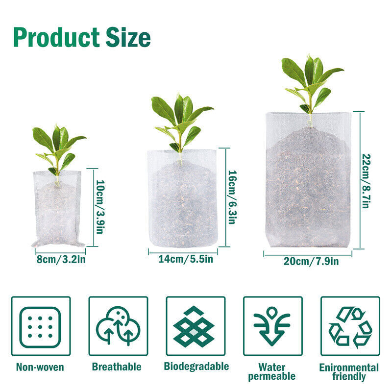 200/400X Plant Grow Nursery Bag Biodegradable Non-Woven Fabric Seed Starters Pot