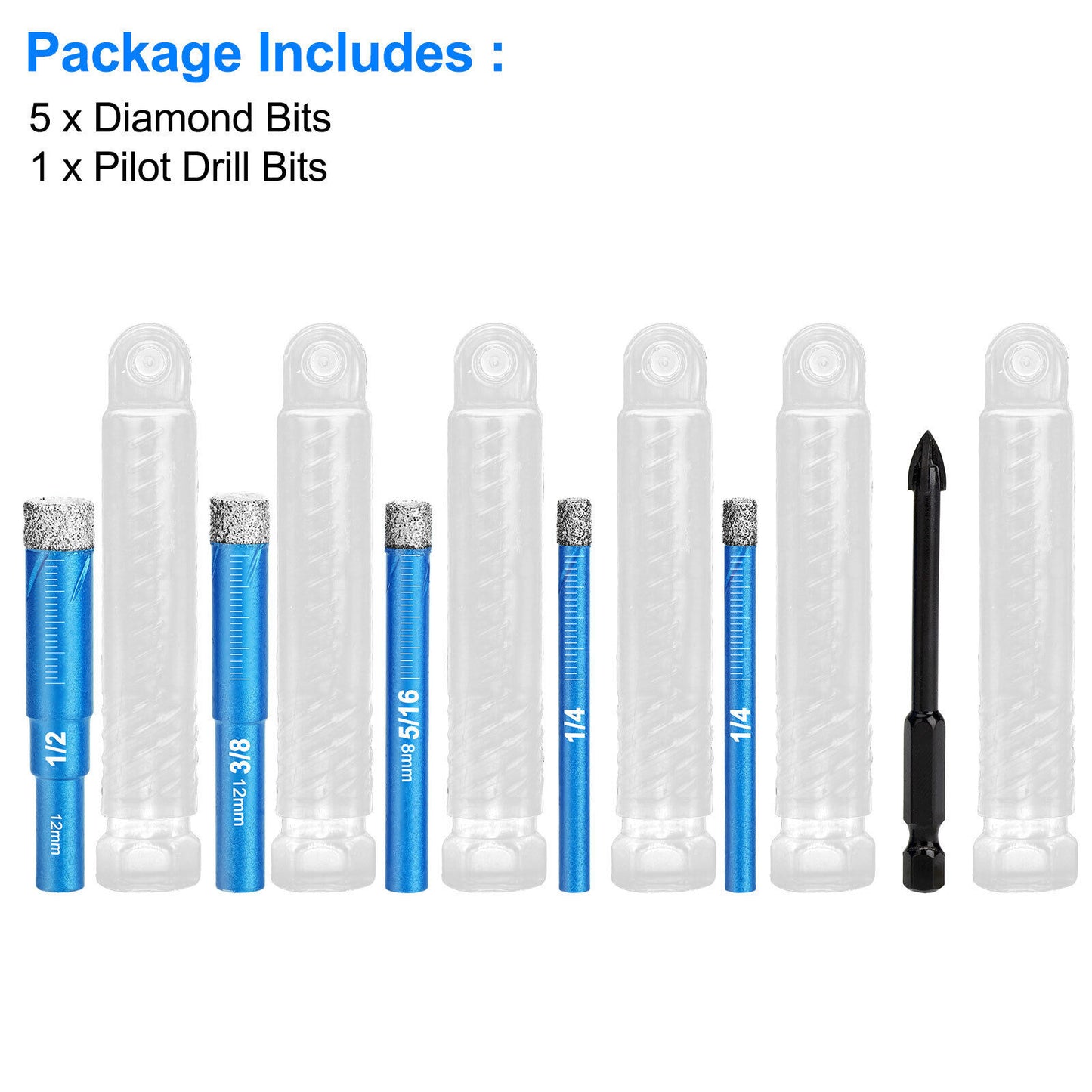 6PCS Dry Diamond Drill Bits Set for Porcelain Ceramic Granite Marble Stone Glass