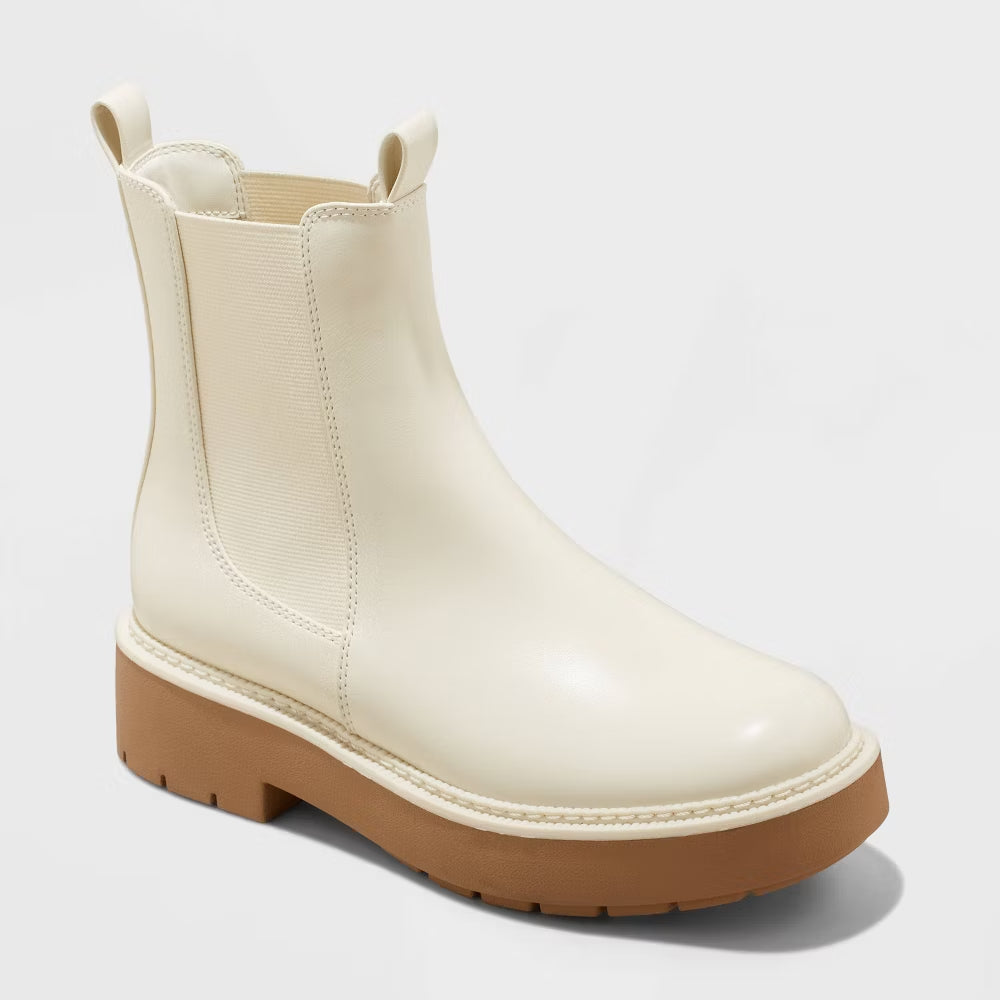 A New Day Women's Faux Leather Ankle Chelsea Boots B lock Heel Memory Foam Girl Footwear Stylish Nail Casual Decor Office Comfort Walking Shoes Shoe