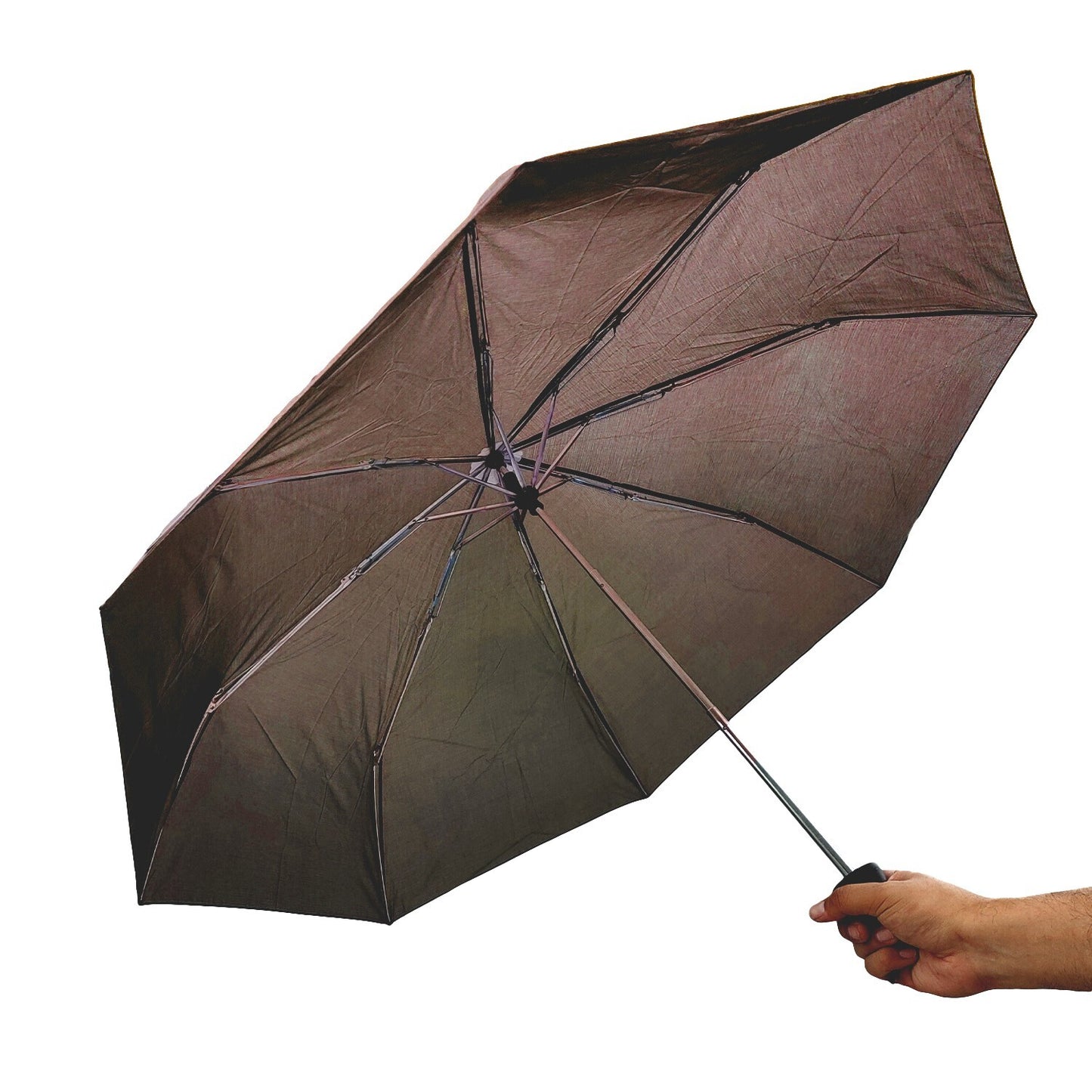 42" Umbrella Large Brown Three Folding Anti-Uv Windproof Big Rain Umbrella