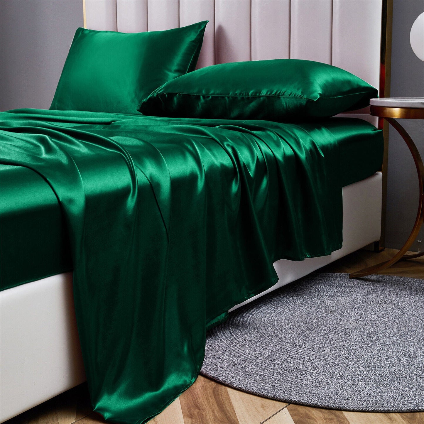 4-Piece Satin Silk Sheet Set - Luxury Wrinkle-Resistant Deep Pocket Bed Sheets, Soft & Breathable