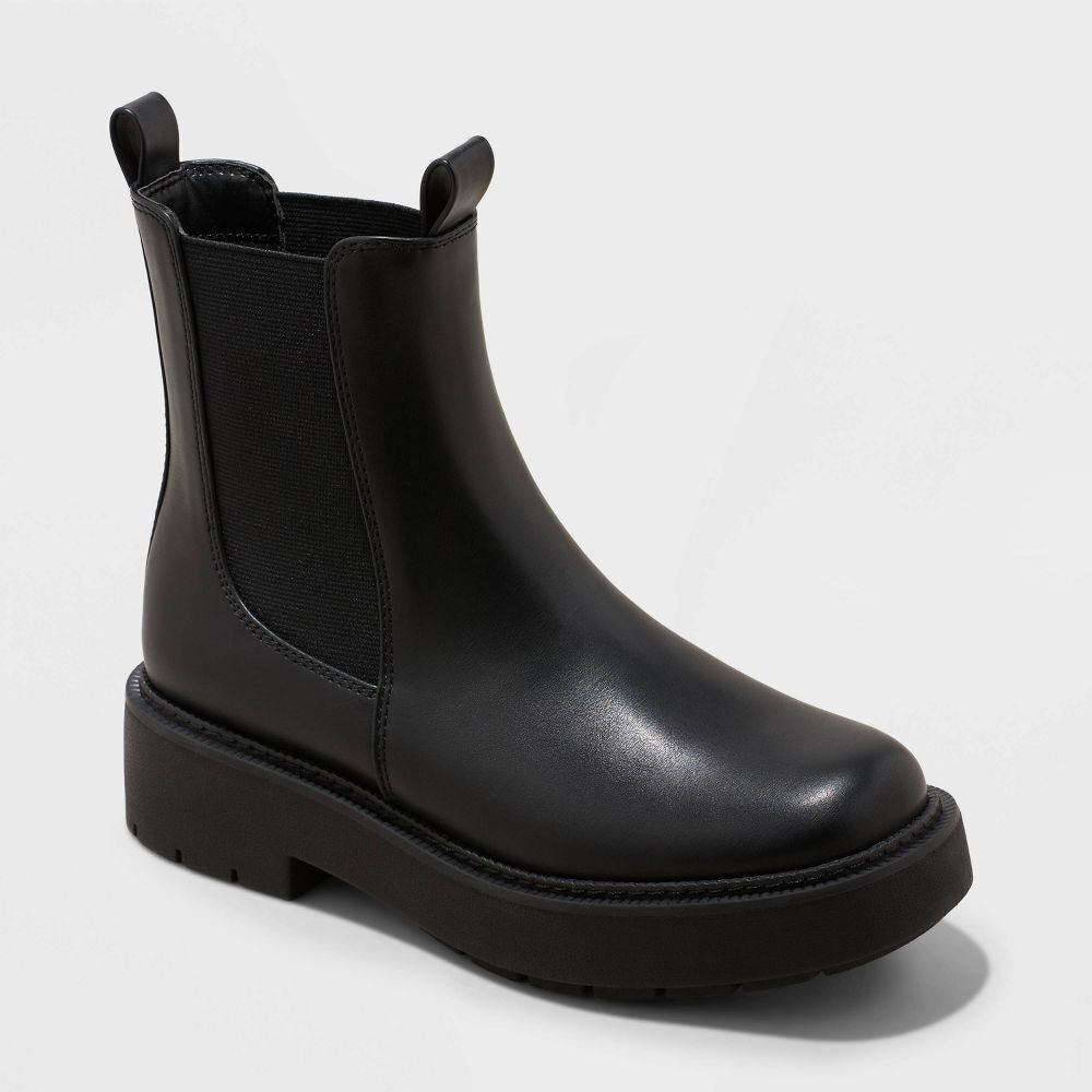 A New Day Women's Faux Leather Ankle Chelsea Boots B lock Heel Memory Foam Girl Footwear Stylish Nail Casual Decor Office Comfort Walking Shoes Shoe