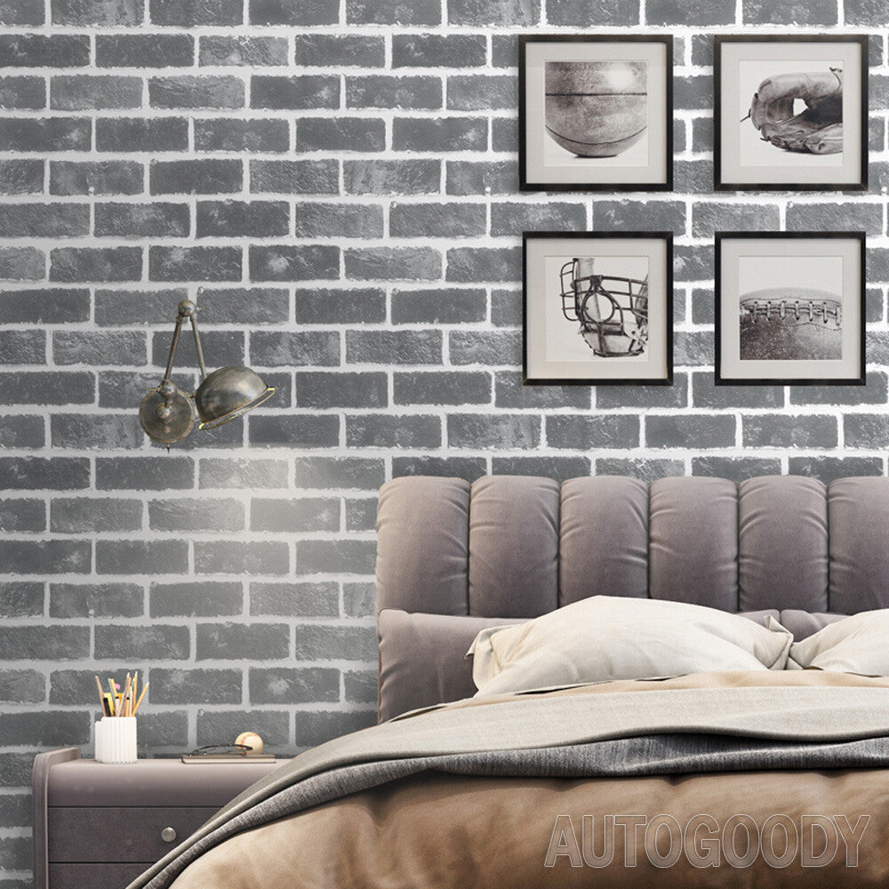 3D Brick Stone Wallpaper Background Vinyl Film Sticker Peel-And-Stick Gray Dark