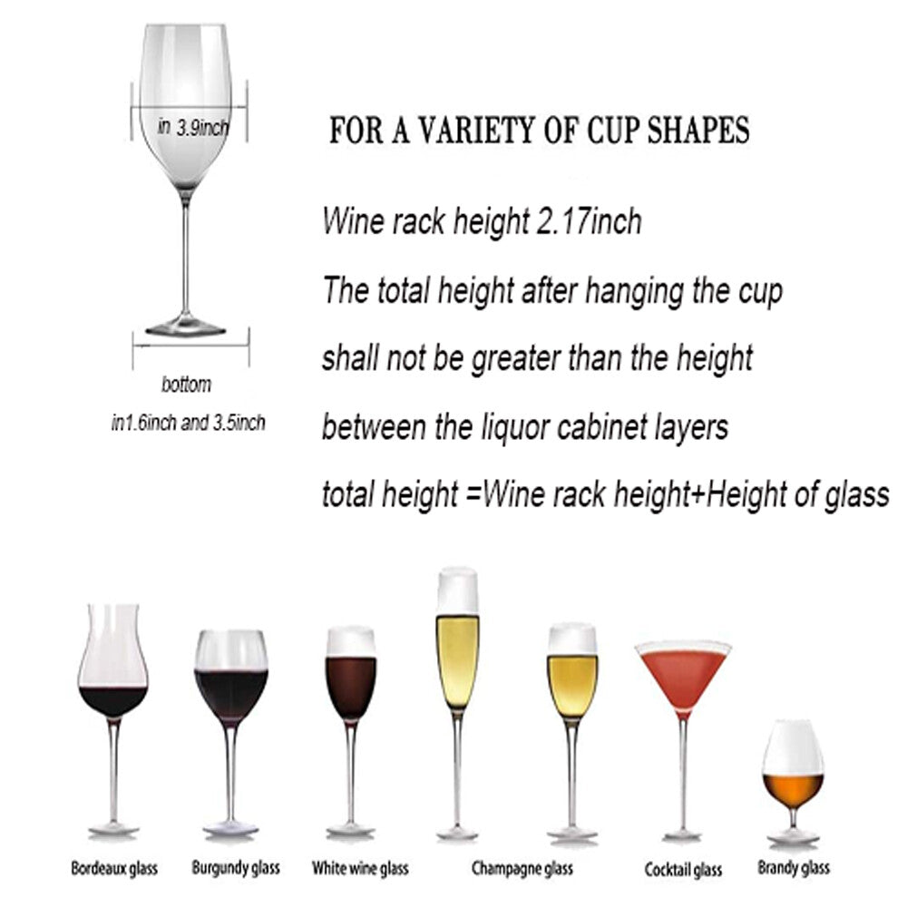 Wine Glass Rack under Cabinet Stemware Wine Cup Glass Holder 3 Rows- Black