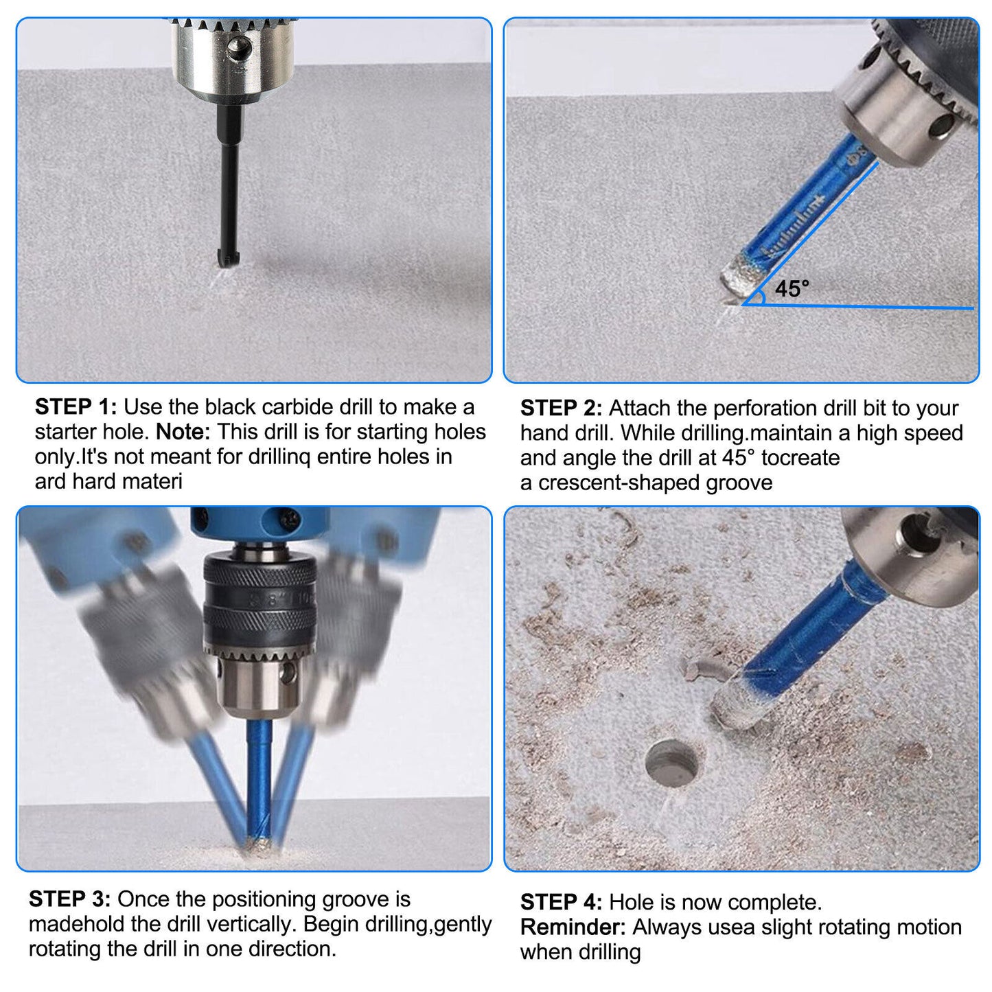 6PCS Dry Diamond Drill Bits Set for Porcelain Ceramic Granite Marble Stone Glass