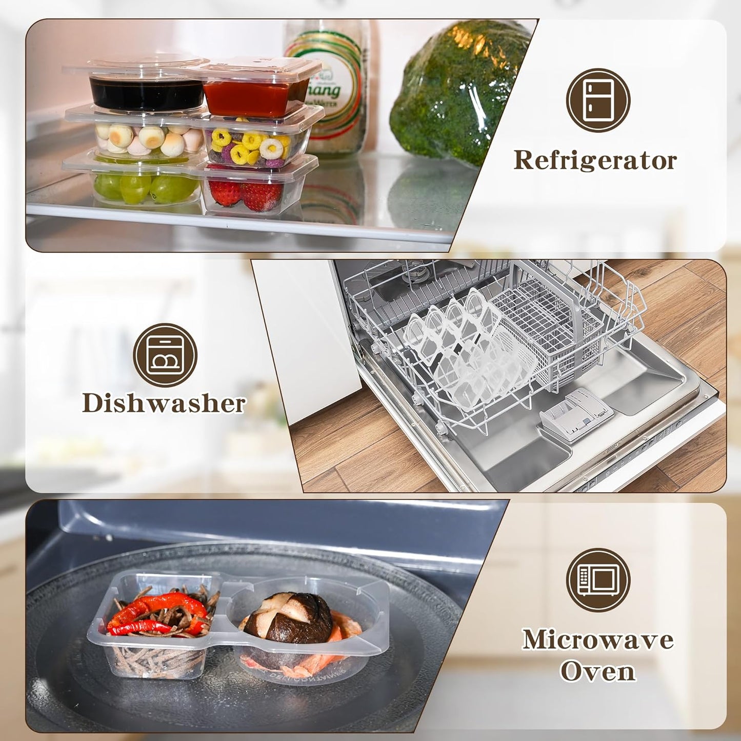 20 Sets Reusable Snack Containers 2 Compartment Condiment Container with Lids Sn