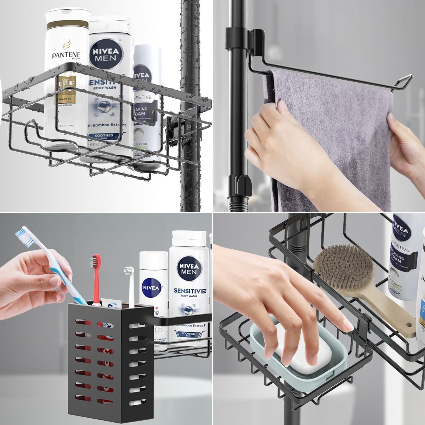 7-Tier Shower Caddy Organizer Tension Pole, Rustproof Corner Shelf for Bathroom