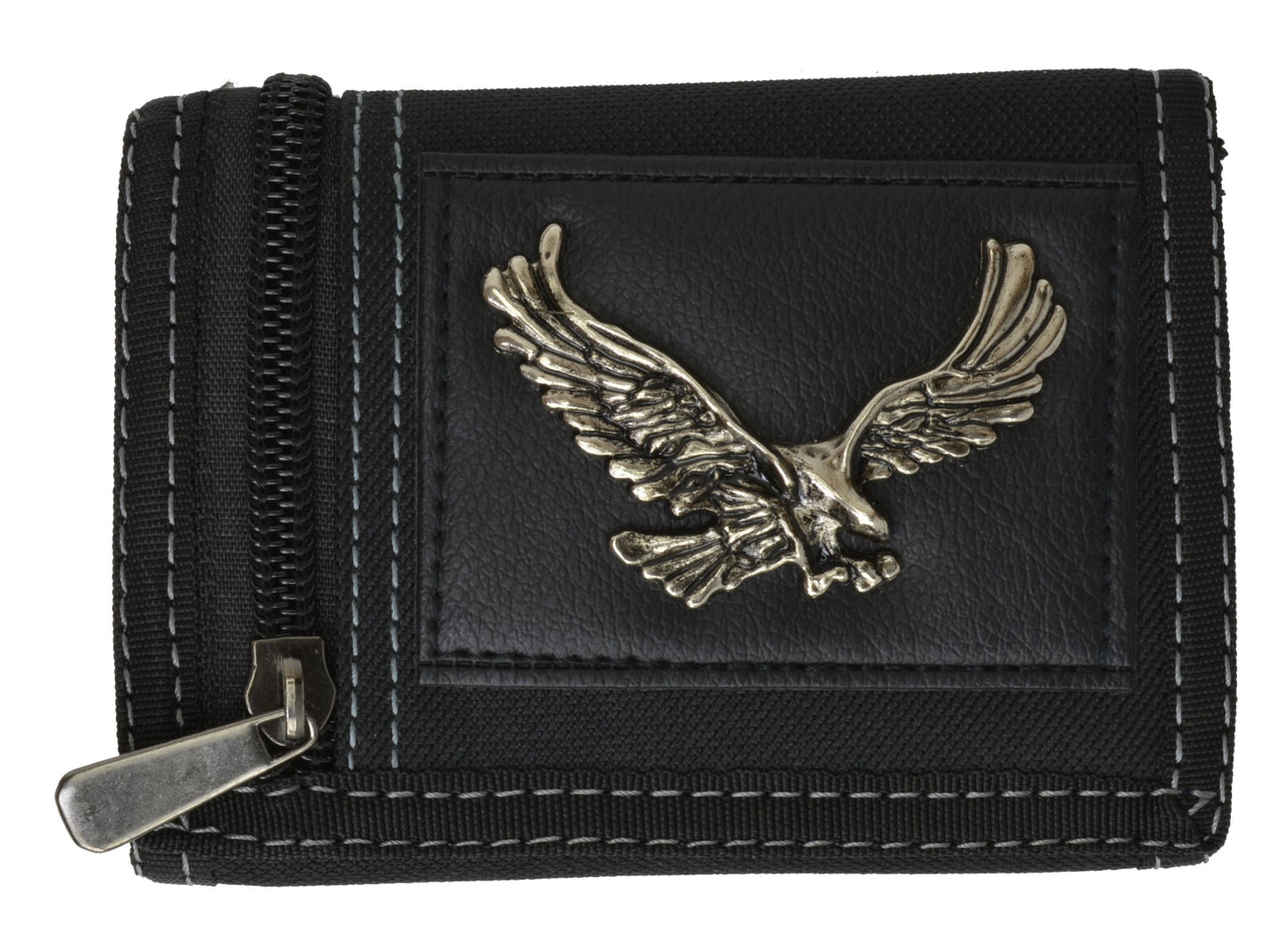 Men'S Tri-Fold Black Chain Wallet Motorcycle Rider Trucker Biker Wallet New