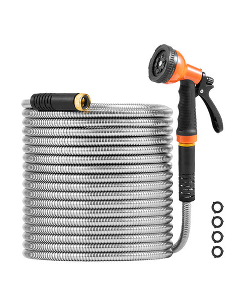 50Ft Metal Garden Hose Stainless Steel Water Hose Lightweight No Kink