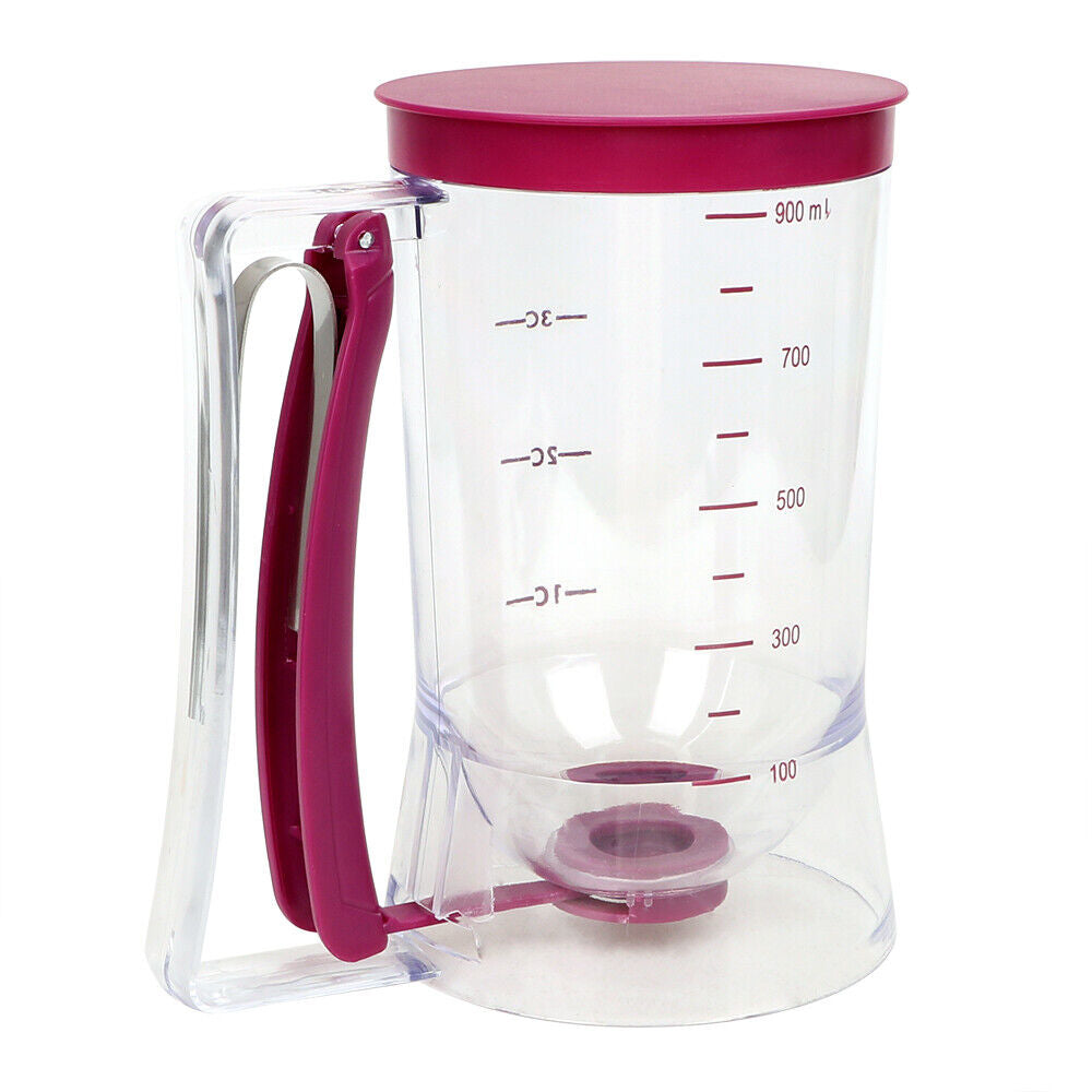 900ML Pancake Batter Dispenser | Easy Pour Measuring Cup for Muffins, Waffles & Cakes No Mess, Precision Control | Kitchen Must-Have Plastic Bakeware