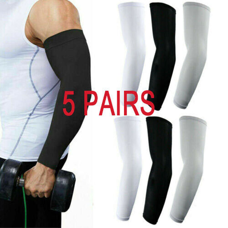 Cooling Arm Sleeves UV Sun Protection, Sweat-Wicking, Breathable Compression for Sports, Cycling, Golf, Hiking & Outdoor Activities – 5 Pairs