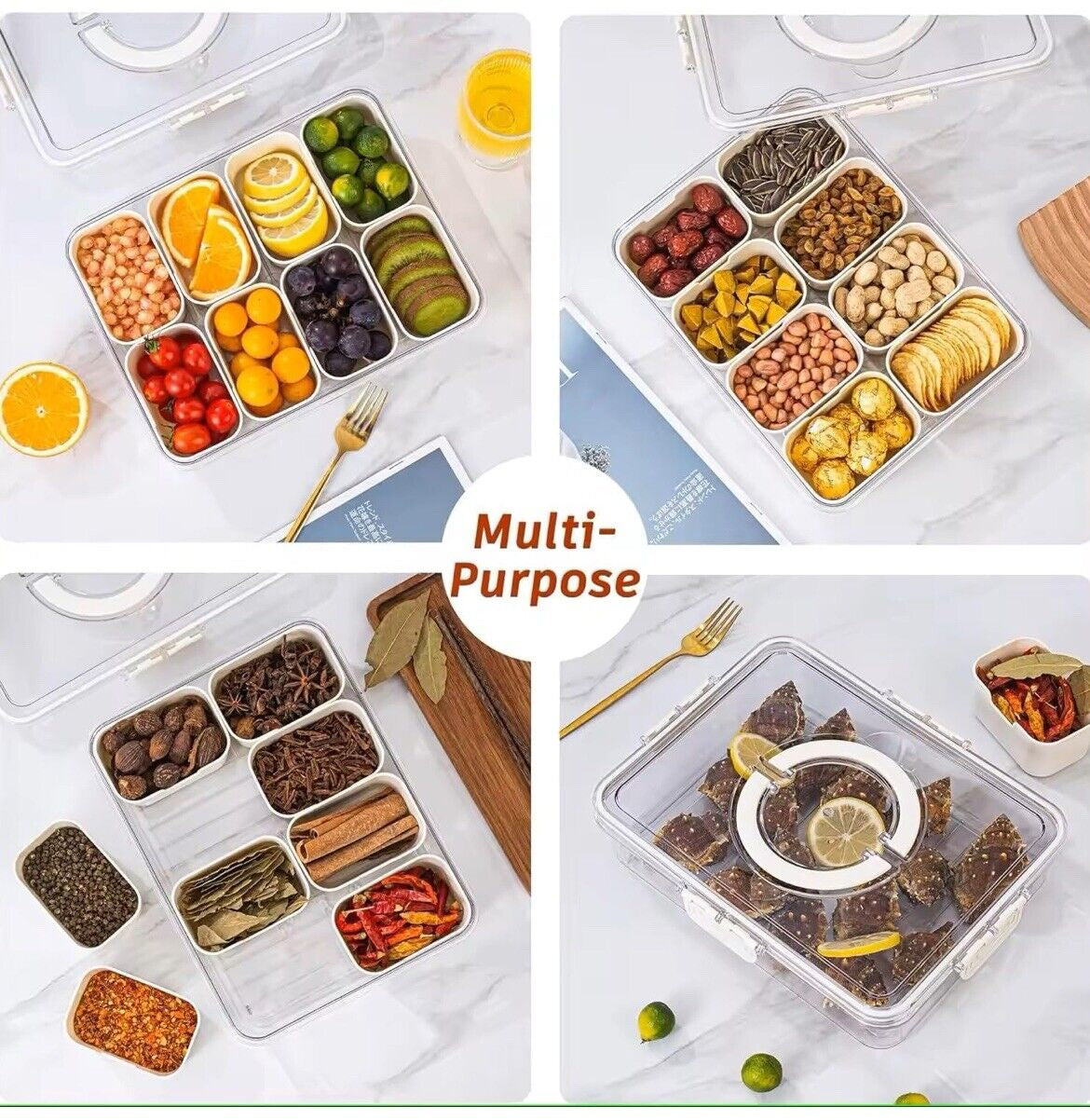 veggie tray, Snack Container with Removable Cups – Portable, Airtight & Stackable for Snacks, Charcuterie, Fruits, Meal Prep & Pantry Organization