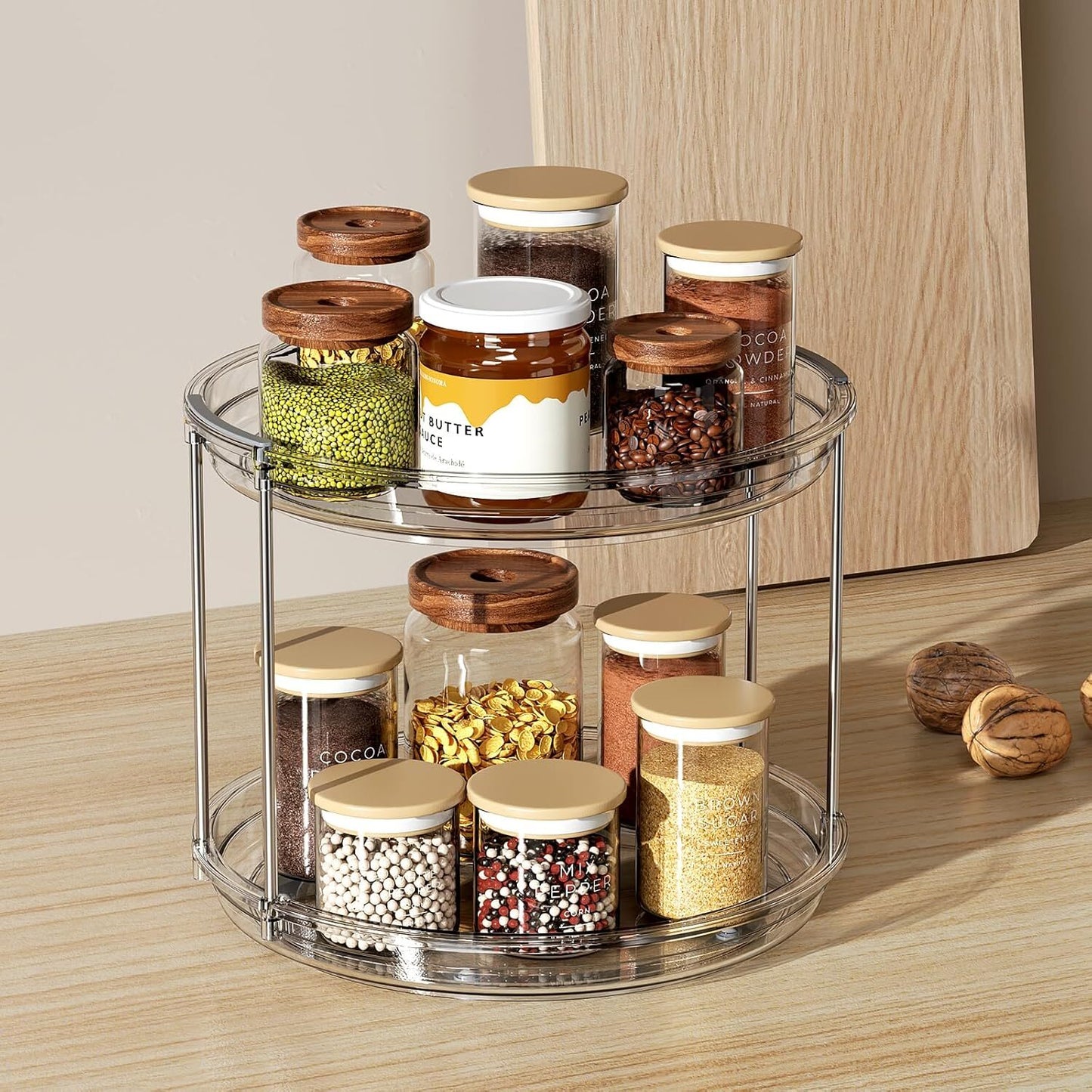 2 Tier 9-Inch Lazy Susan 360° Turnable Spice Storage Organizer Kitchen Cabinet