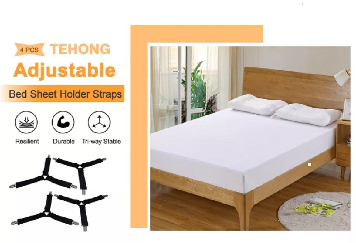 4-Pack Bed Sheet Holder Straps – Adjustable Fitted Sheet Clips & Corner Grippers