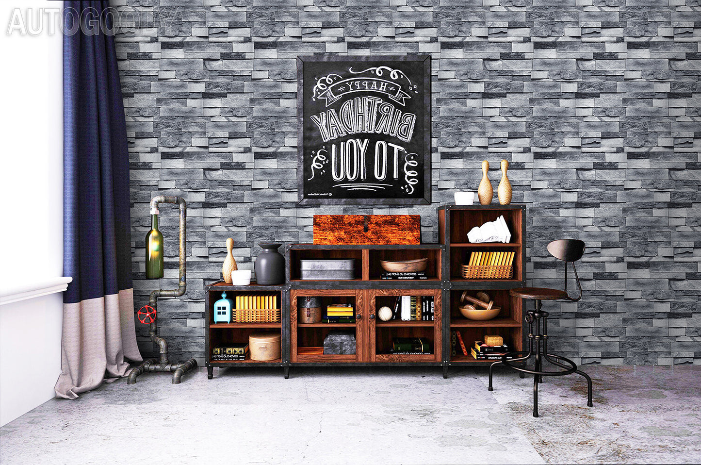 3D Stone Rock Wallpaper Background Modern Vinyl Film Sticker Peel-And-Stick Gray