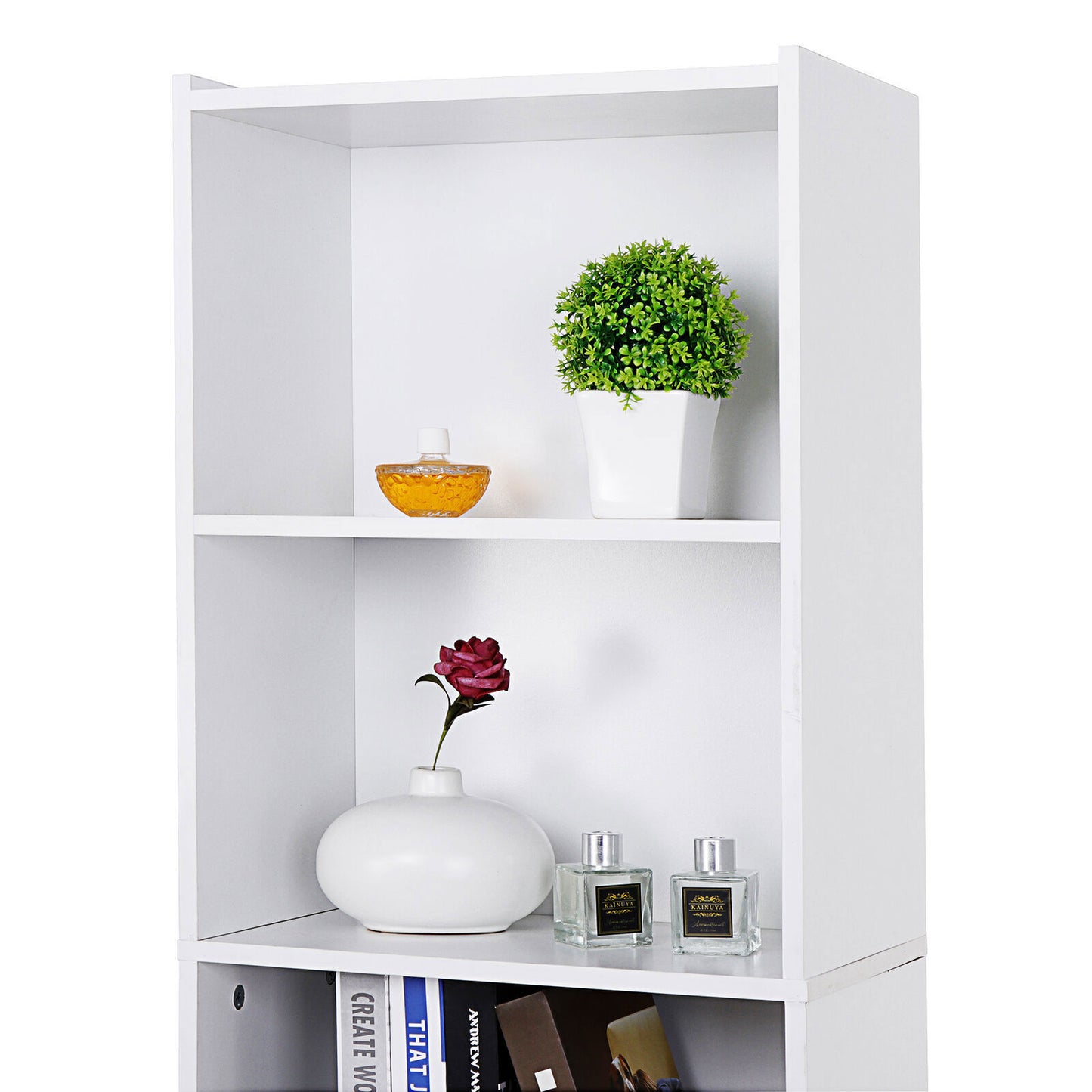 5-Tier Open Shelf Bookcase for Modern Home Storage – Reversible White Bookshelf for Living Room, Office, or Bedroom, Sturdy Wood Display Shelves