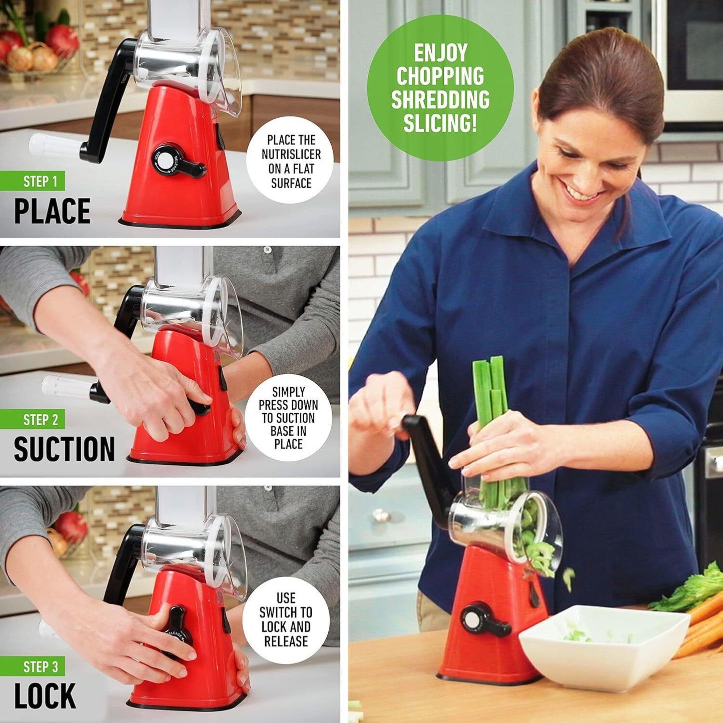 Trending Rotary Cheese Grater - Fast Hand Crank Slicer & Shredder | BPA-Free, 3 Drums, Non-Slip Base | Grate Veggies, Cheese & More Effortlessly