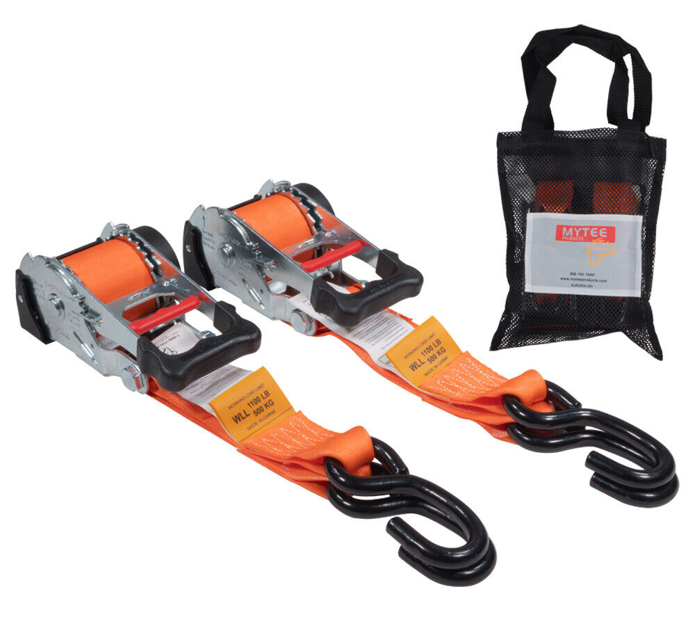 2 Pack Auto Retractable Ratchet Straps 2"x10' Heavy Duty Tie-Down with S Hooks for Cargo, Bikes, Boats, Car Hauler, 1100 lb Capacity, Tangle-Free Use