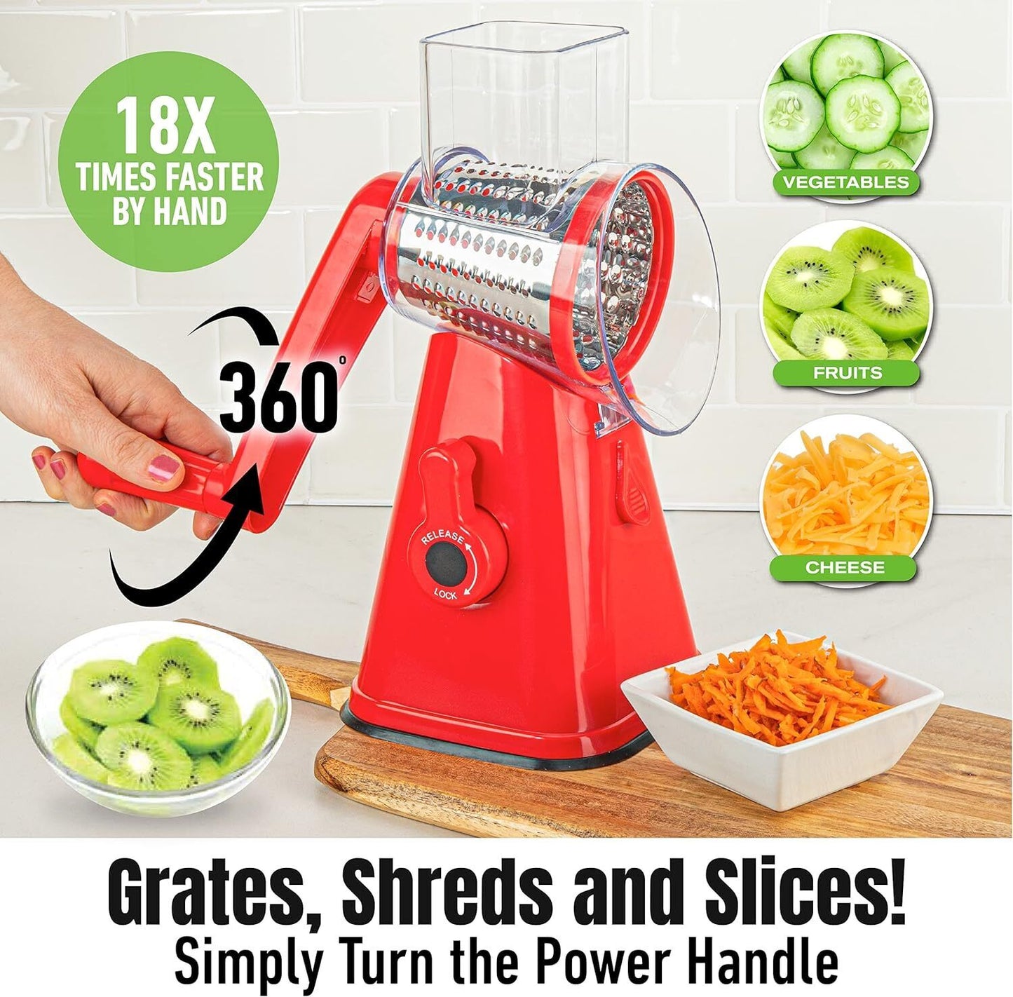 Trending Rotary Cheese Grater - Fast Hand Crank Slicer & Shredder | BPA-Free, 3 Drums, Non-Slip Base | Grate Veggies, Cheese & More Effortlessly