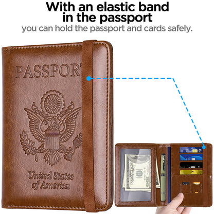RFID Blocking Leather Passport Holder – Slim Wallet Cover with Card Slots for Men & Women | Airport Must-Have Organizer Travel Essentials