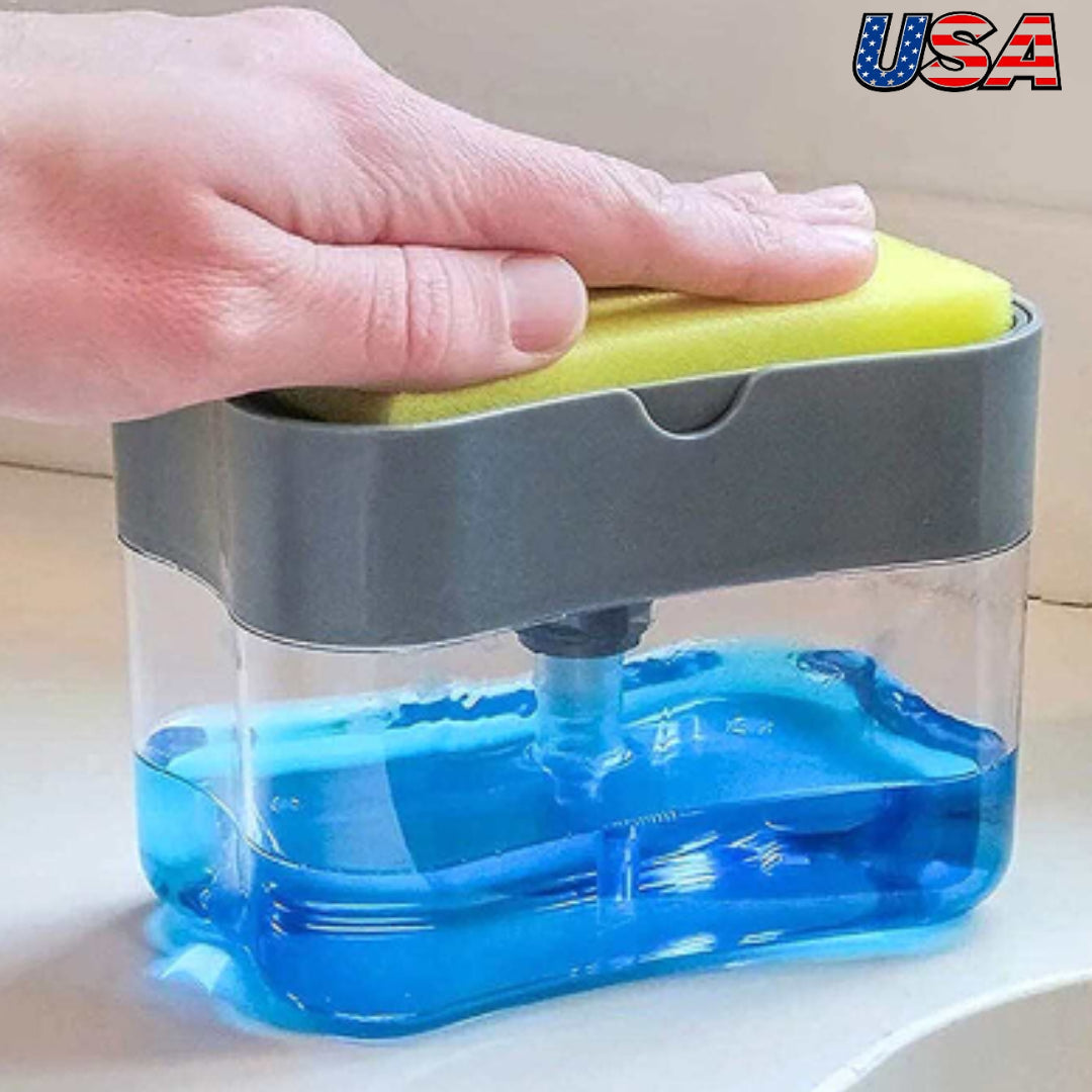 2-in-1 Kitchen Soap Pump & Sink Dispenser – Liquid Soap & Sponge Holder, Countertop Rack Organizer for Mess-Free Kitchen & Easy Access!