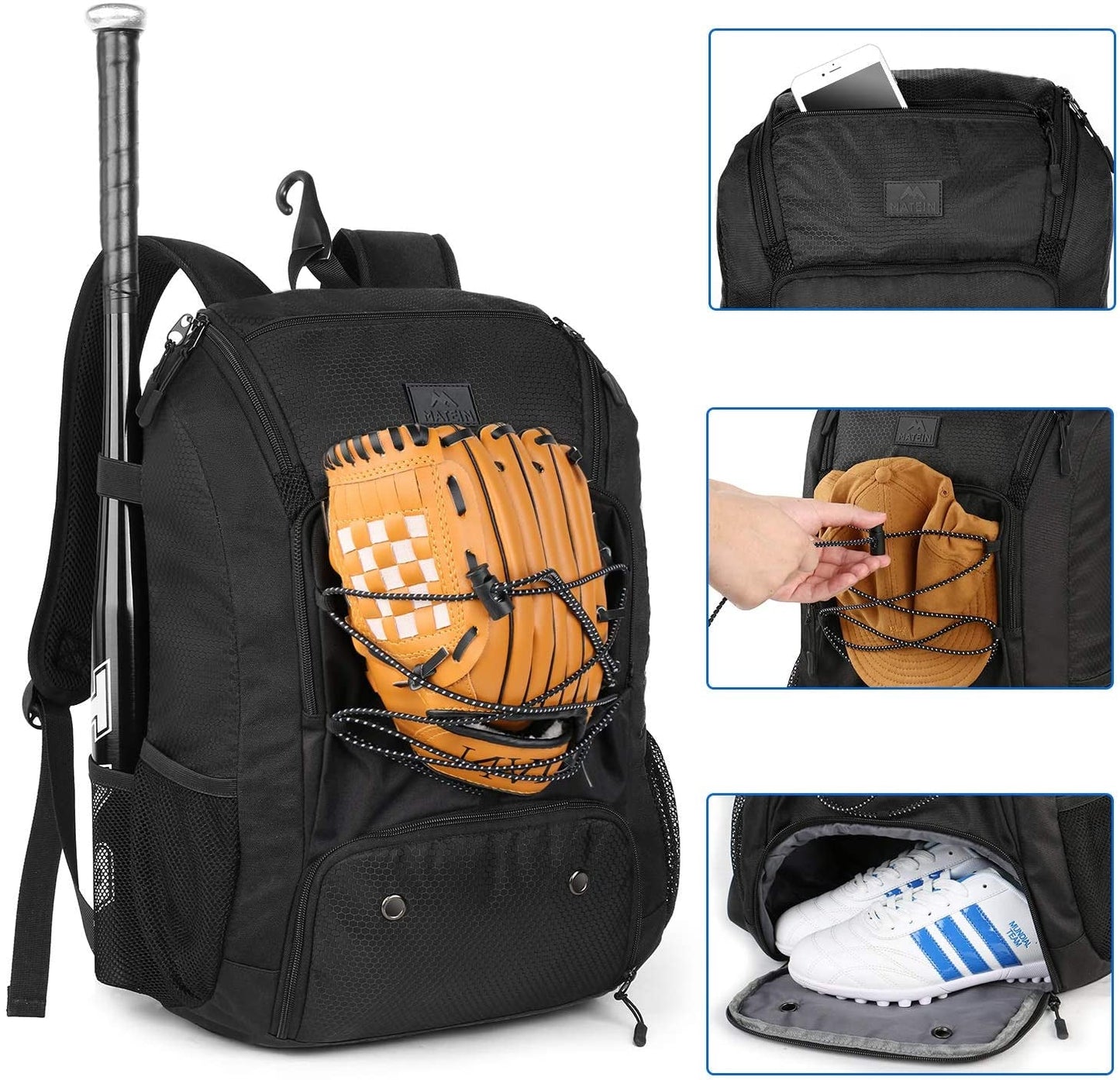 Baseball Backpack Softball Bat Bag with Shoes Compartment Lightweight for Youth