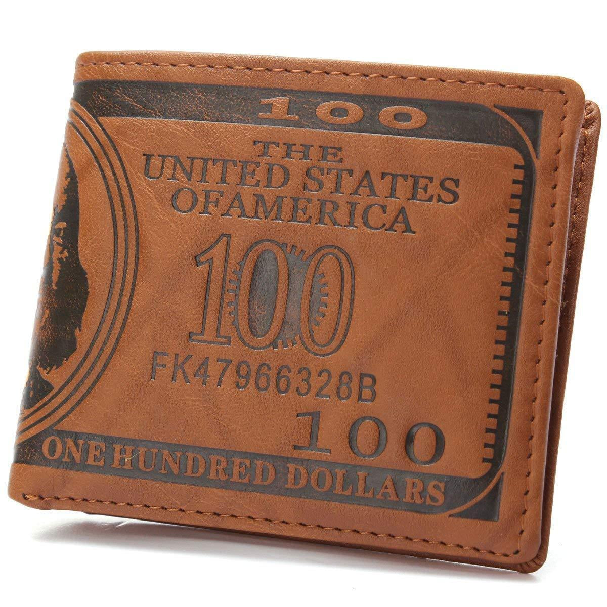Men'S US 100 Dollar Bill Leather ID Window Bifold Card Holder Wallet Purse US