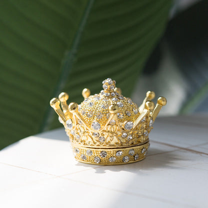 open crown ring holder Luxury Hand-Painted Gold Crown Trinket Box Metal Jewelry Holder Gift for Women & Wedding Favor