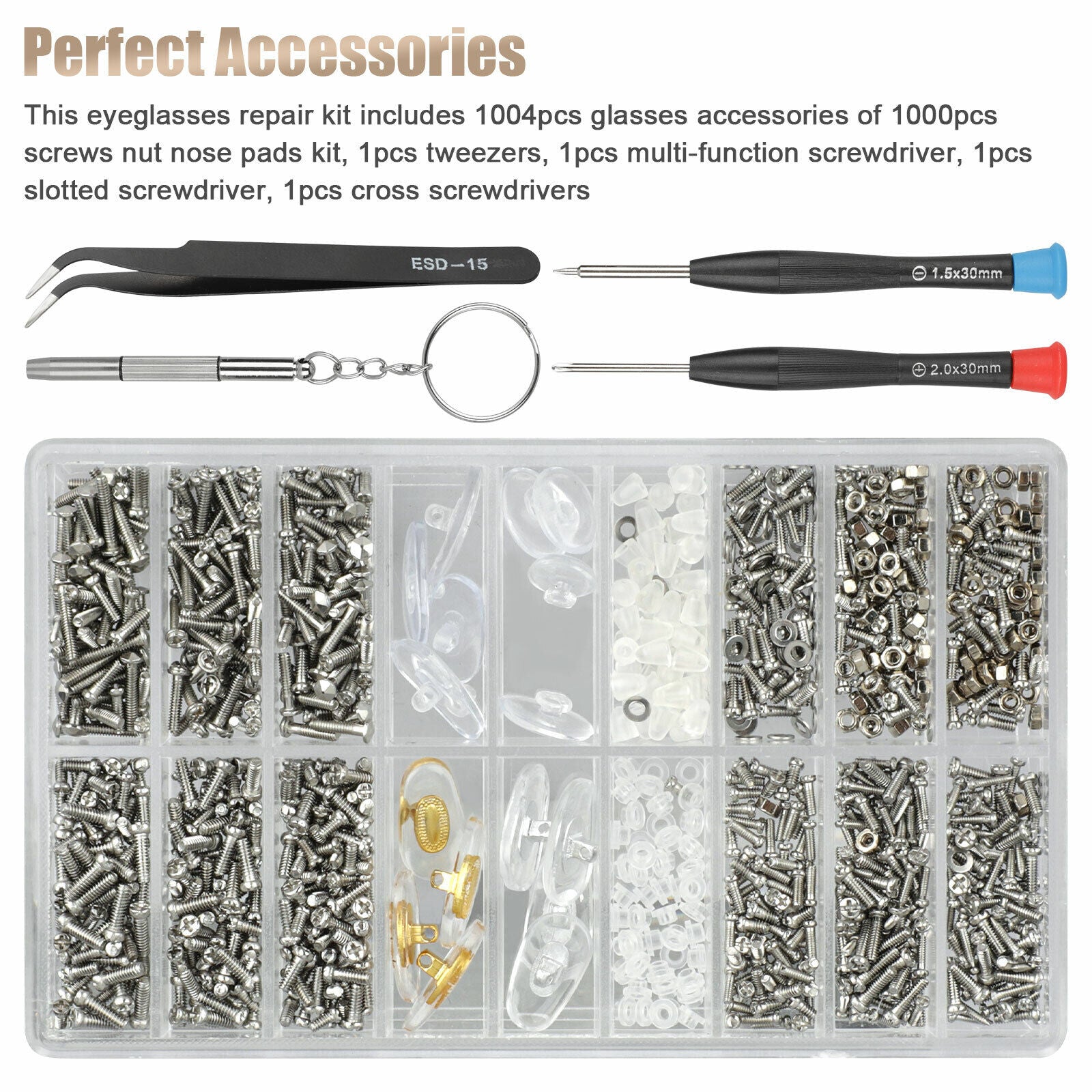 Eyeglass Screws Nut Nose Pads Screwdriver Watch Glasses Optical Repair Tools Kit