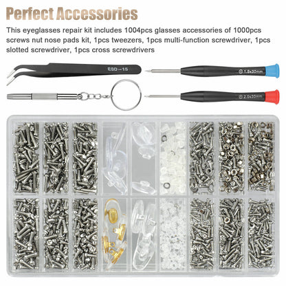 Eyeglass Screws Nut Nose Pads Screwdriver Watch Glasses Optical Repair Tools Kit