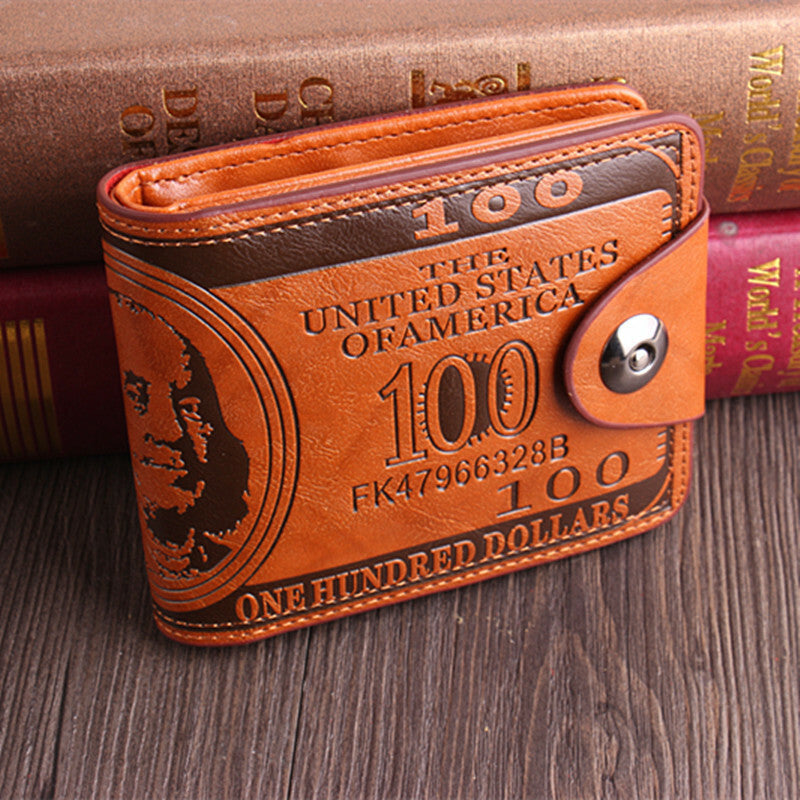 Men'S US 100 Dollar Bill Leather Wallets Bifold Photo Card Holder Handbag Clutch