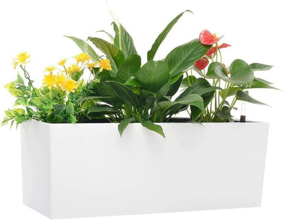Self Watering Planter Box 20" – Indoor Outdoor Rectangle Pot with Coco Coir Soil, Water Level Indicator, Modern Decorative Flower & Herb Garden