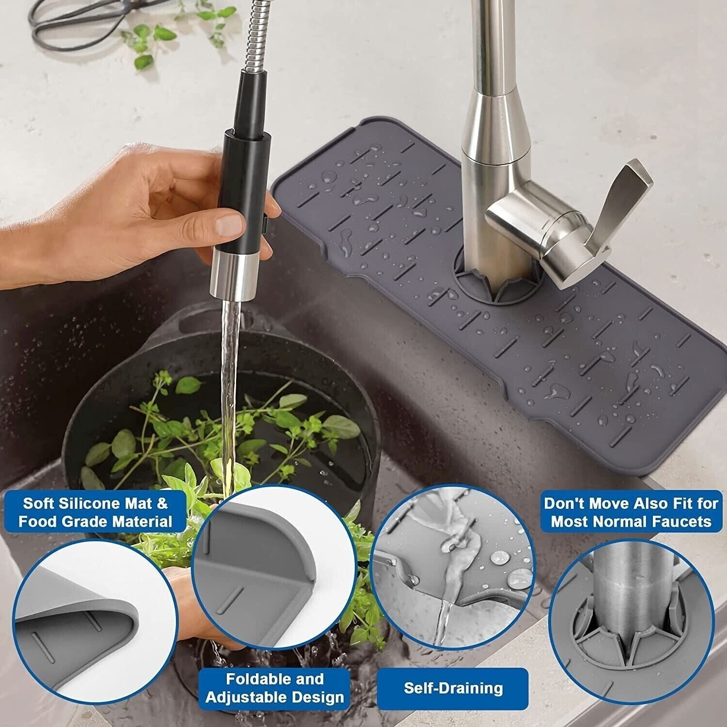 Silicone Sink Faucet Splash Guard, Faucet Absorbent Mat, Kitchen Sink Faucet Mat