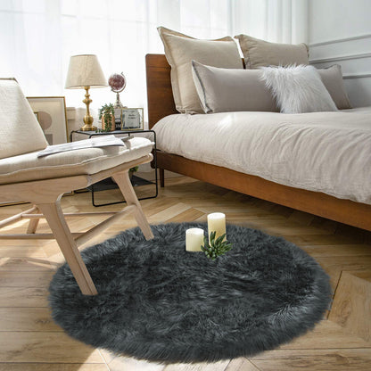 Faux Fur Sheepskin Fluffy Area Rugs round Shaggy Carpet for Bedroom Living Room