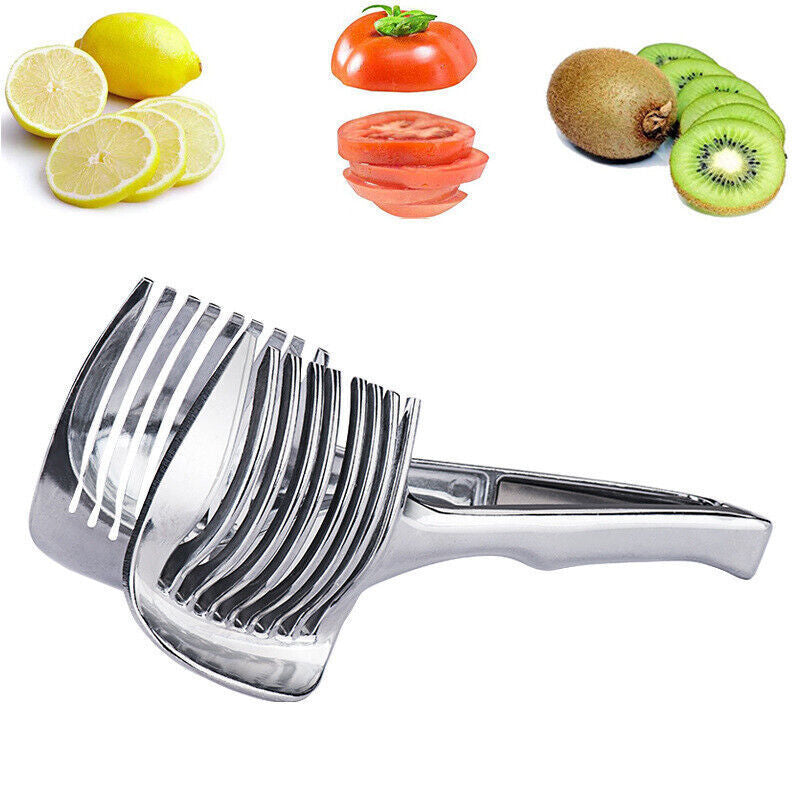 Tomato Onion Lemon Slicer Clip - Multi-Purpose Fruit & Veggie Holder | Food-Grade Stainless Steel Cutter Guide for Safe, Easy, Precise Kitchen Use