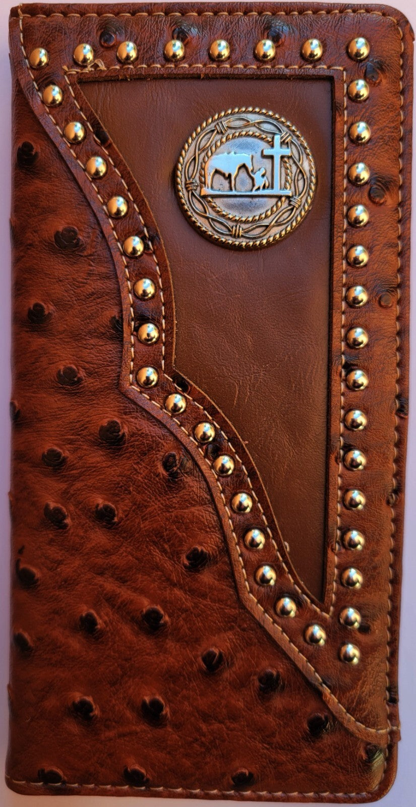 Cross Praying Cowboy Men Wallet Western Bifold Check Book Style W011-27 Brown