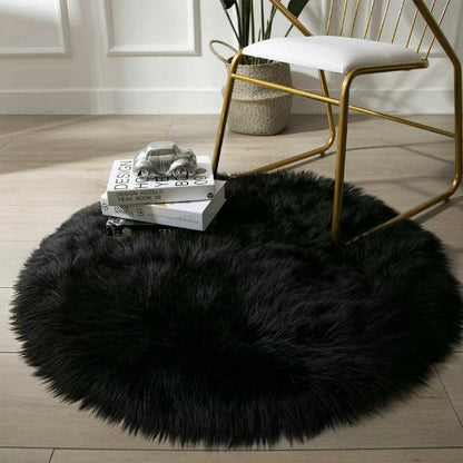 Faux Fur Sheepskin Fluffy Area Rugs round Shaggy Carpet for Bedroom Living Room