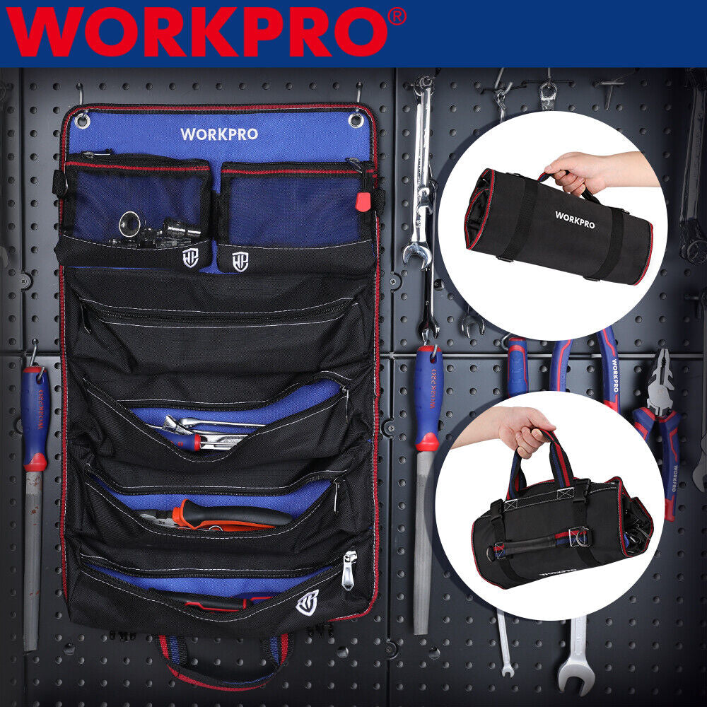 WORKPRO Heavy Duty Roll up Tool Bag Tool Pouches Tool Bag Organizer W/ 6 Pockets