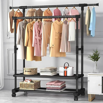Heavy Duty Clothing Garment Rack Rolling Clothes Organizer Double Rails Hanging
