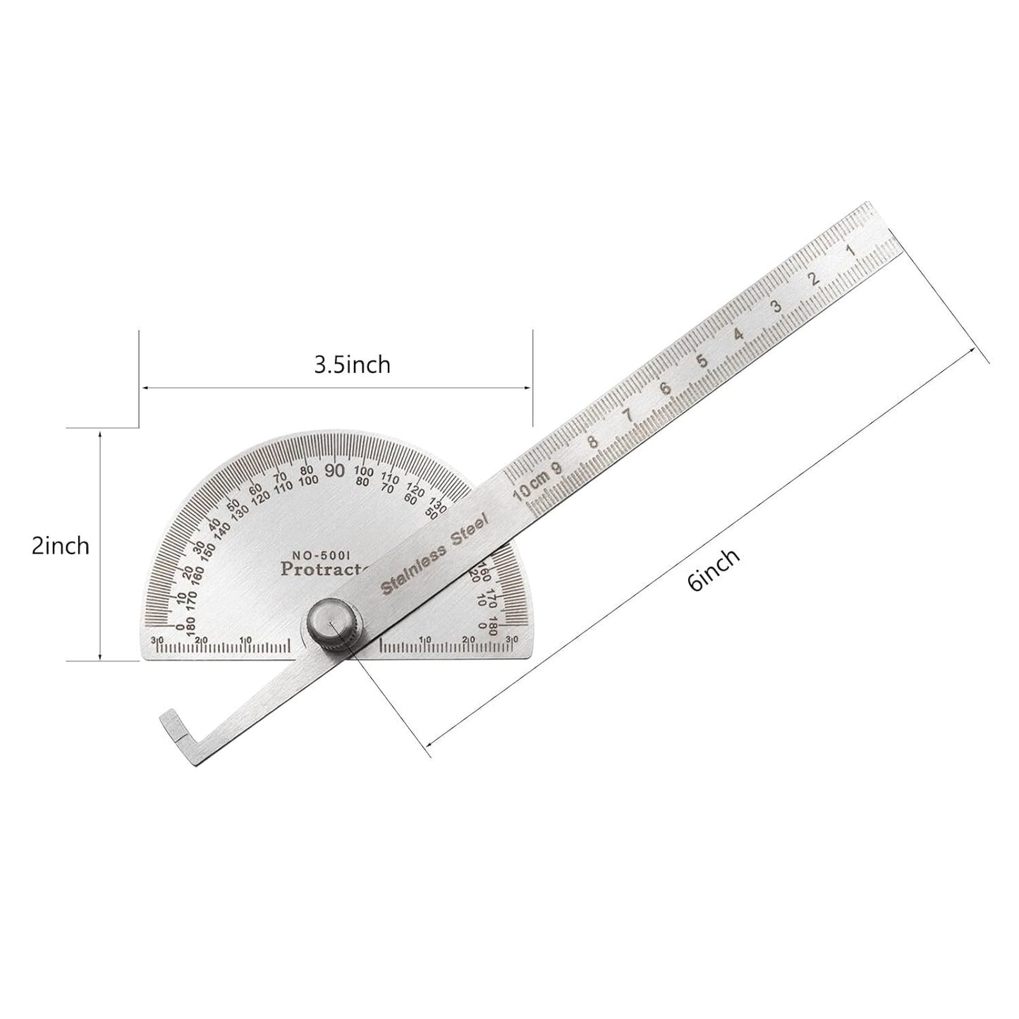 Protractor Angle Finder Arm Stainless Steel Measuring Ruler Tool 180 Degree USA