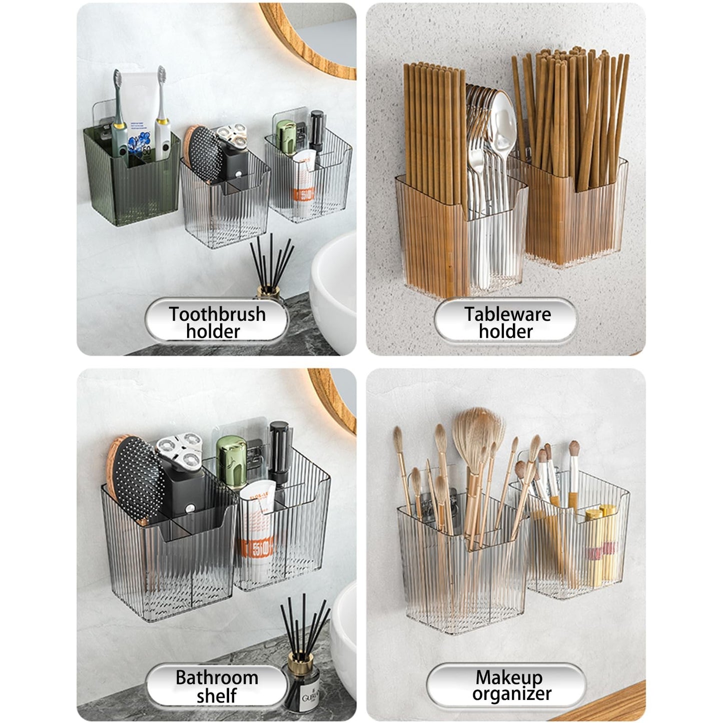 Set of 2 Storage Organizer Bins Wall Mounted Shower Caddy, Bathroom Shelves S...
