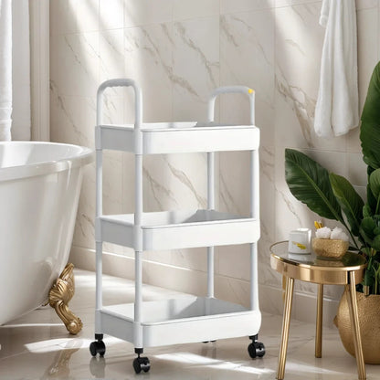 3-Tier Small Rolling Storage Cart Multi Purpose Utility Organizer White PVC