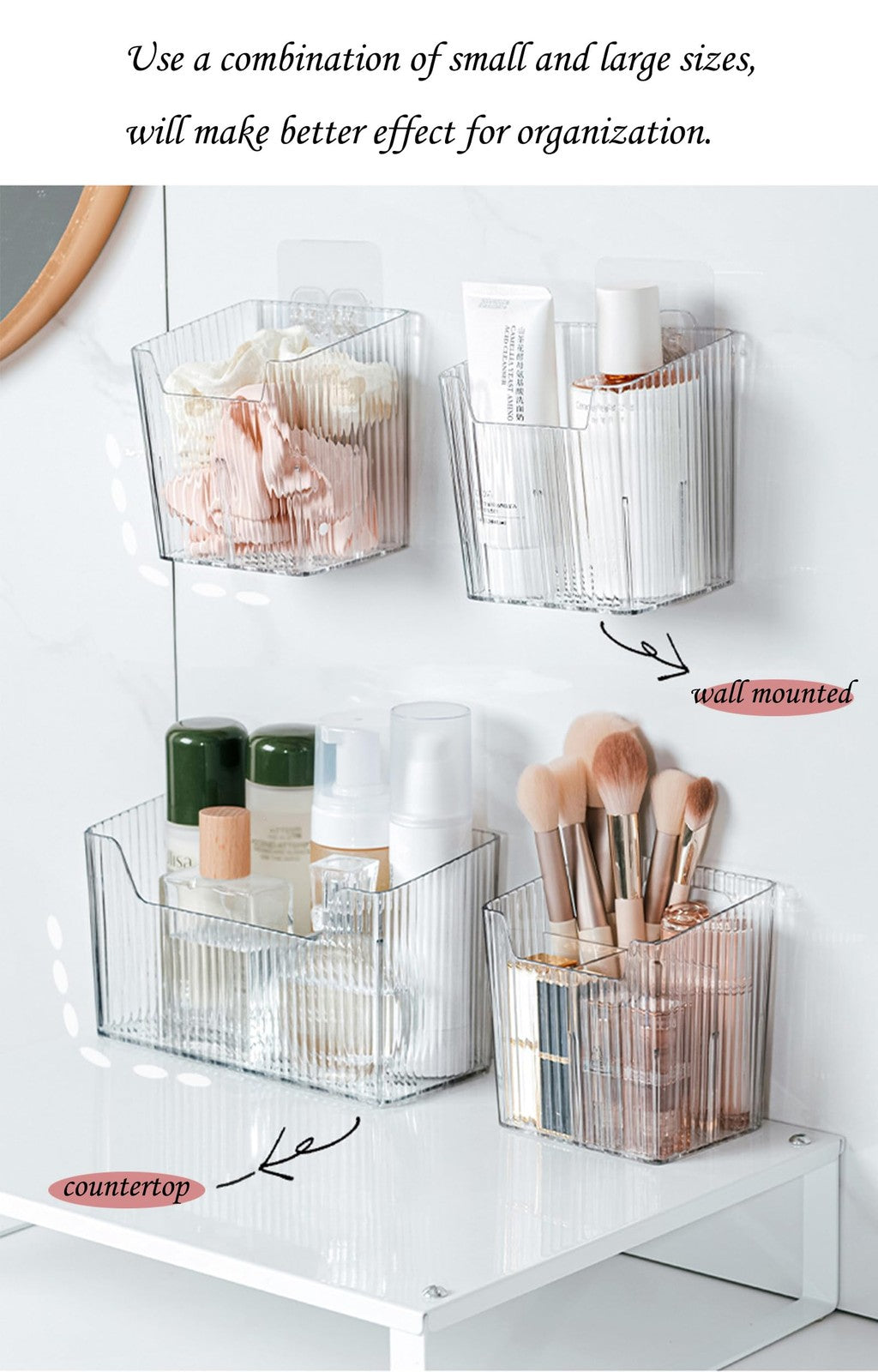 Set of 2 Storage Organizer Bins Wall Mounted Shower Caddy, Bathroom Shelves S...