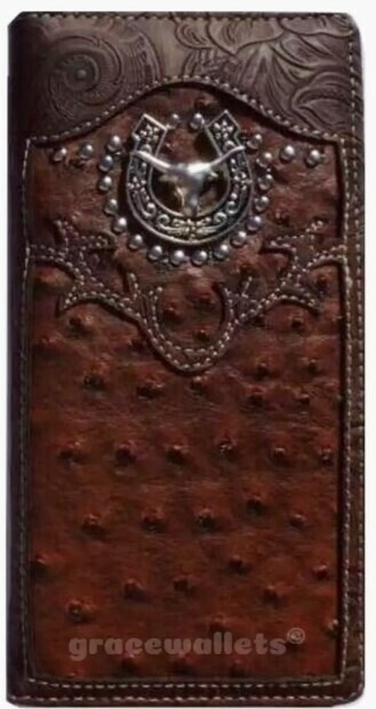 Longhorn Men Wallet Western Bifold Check Book Style W069-6 Brown