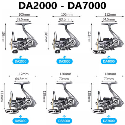 Precision Spinning Fishing Reel 5.2:1 Metal Spool Freshwater Saltwater Right/Left Hand | DEUKIO DA2000–DA7000 | Heavy Duty, High Drag, Smooth Casting