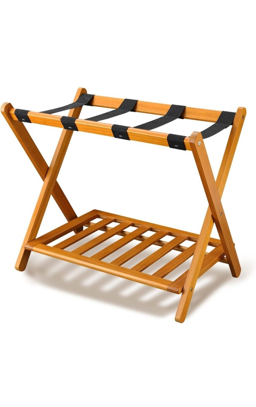 Aesthetic Folding Luggage Rack Honey Oak Wood Finish – Hotel-Style Suitcase Stand for Bedroom, Guest Room, Travel & Storage – Sturdy & Space-Saving